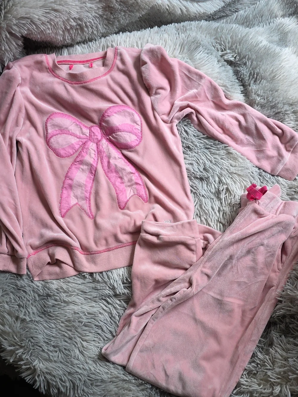 Pink Bow Velour Loungewear Set